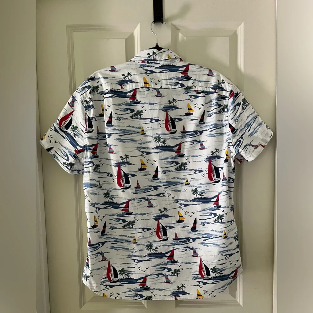 - J. Crew Flex Washed Slim Fit Nautical Sailboat Short Sleeve Button Down L
